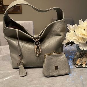 Dooney & Bourke Leather Logo Lock Grey Hobo Shoulder Bag set